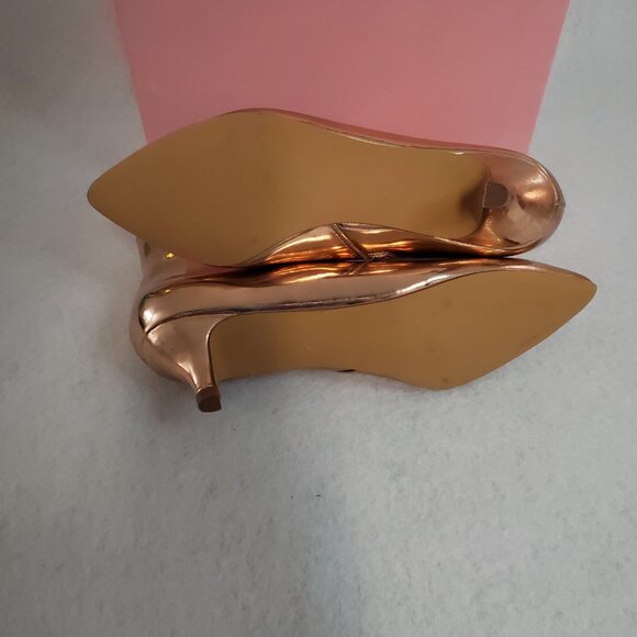 Penny Loves Kenny Size 9 Rose Gold Mirrored Metallic Shiny Boots Kitten Heels - Picture 8 of 11